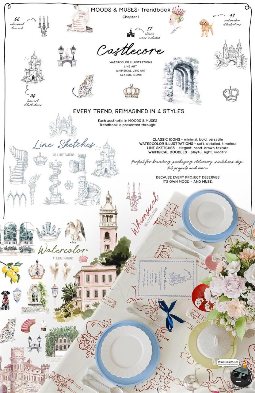 图片[2]-1000款优雅时尚潮流水彩手绘线描涂鸦插图PNG免抠插画AI矢量素材-设计猿