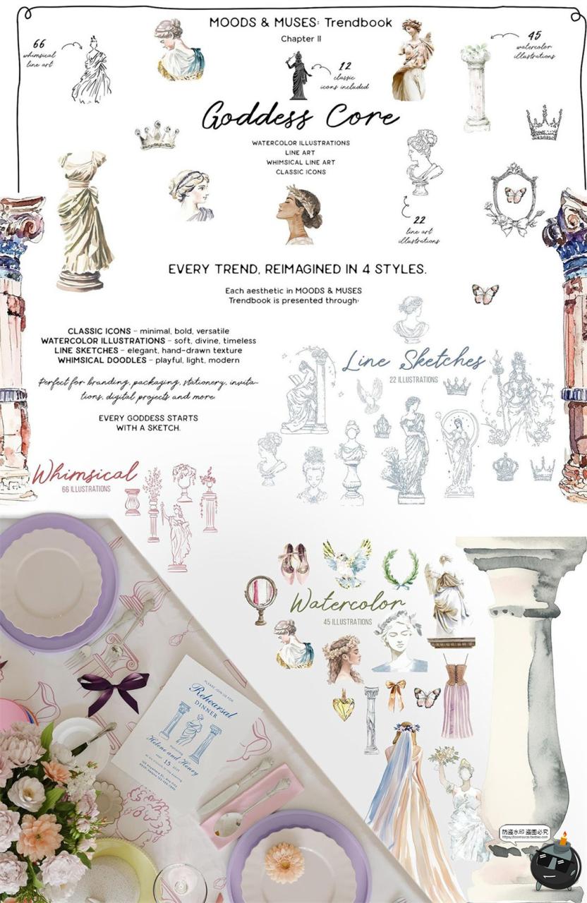 图片[3]-1000款优雅时尚潮流水彩手绘线描涂鸦插图PNG免抠插画AI矢量素材-设计猿