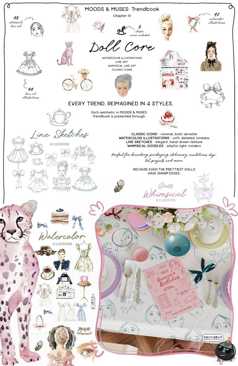 图片[5]-1000款优雅时尚潮流水彩手绘线描涂鸦插图PNG免抠插画AI矢量素材-设计猿