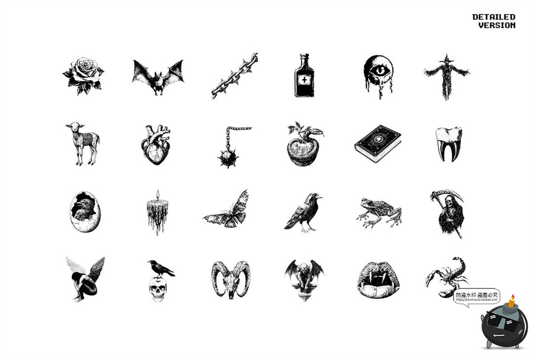 图片[7]-暗黑邪恶恐怖潮流复古像素马赛克低保真插图画PNG免抠AI矢量素材-设计猿