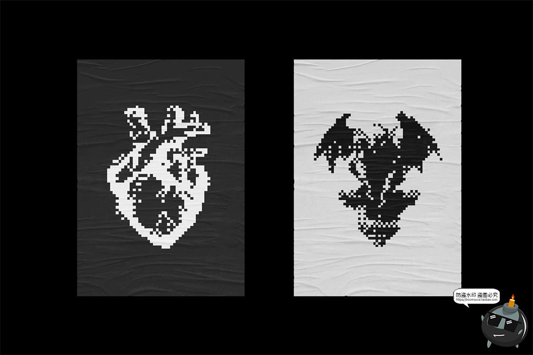 图片[8]-暗黑邪恶恐怖潮流复古像素马赛克低保真插图画PNG免抠AI矢量素材-设计猿