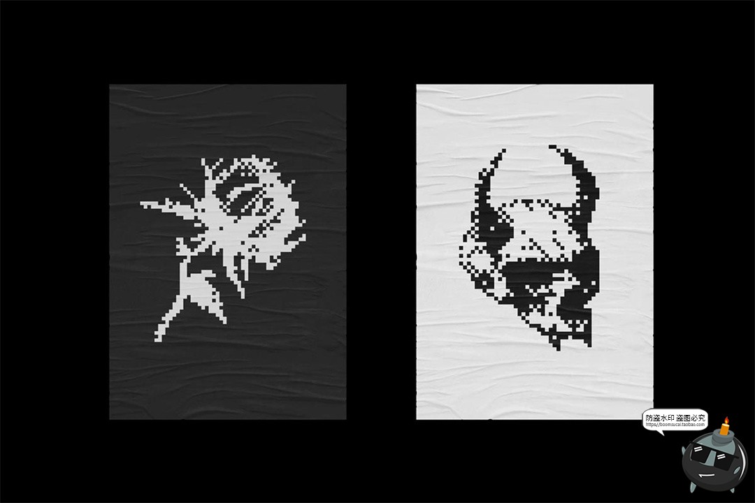 图片[14]-暗黑邪恶恐怖潮流复古像素马赛克低保真插图画PNG免抠AI矢量素材-设计猿