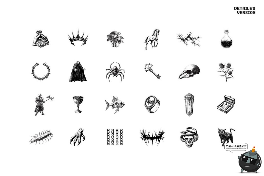 图片[15]-暗黑邪恶恐怖潮流复古像素马赛克低保真插图画PNG免抠AI矢量素材-设计猿
