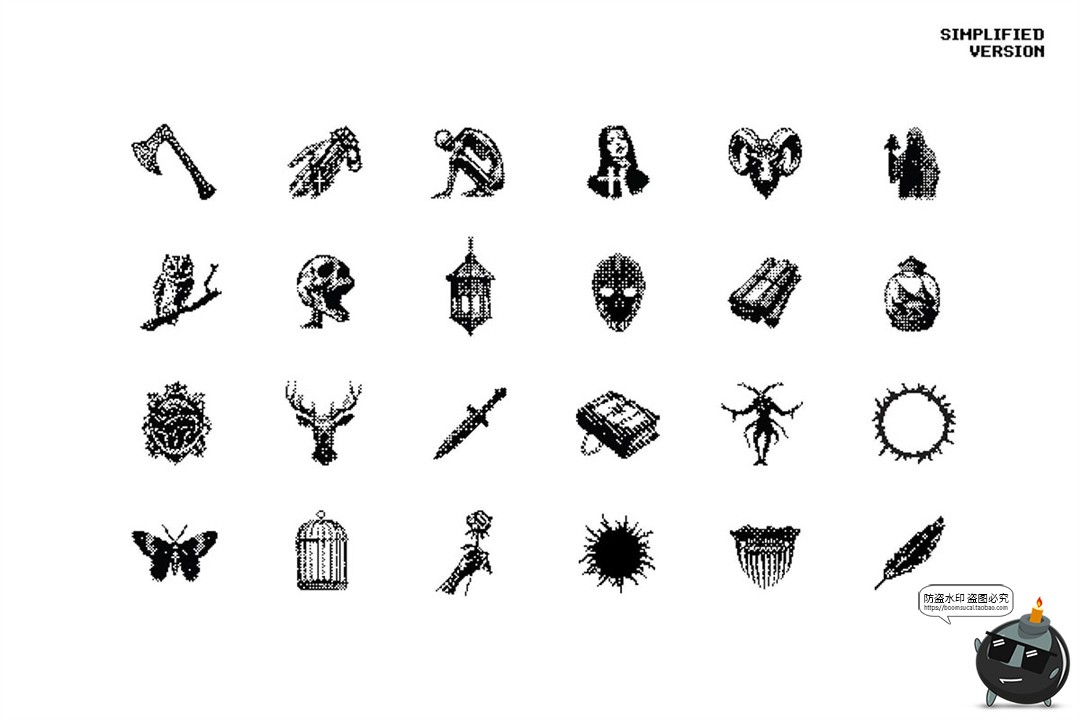 图片[21]-暗黑邪恶恐怖潮流复古像素马赛克低保真插图画PNG免抠AI矢量素材-设计猿