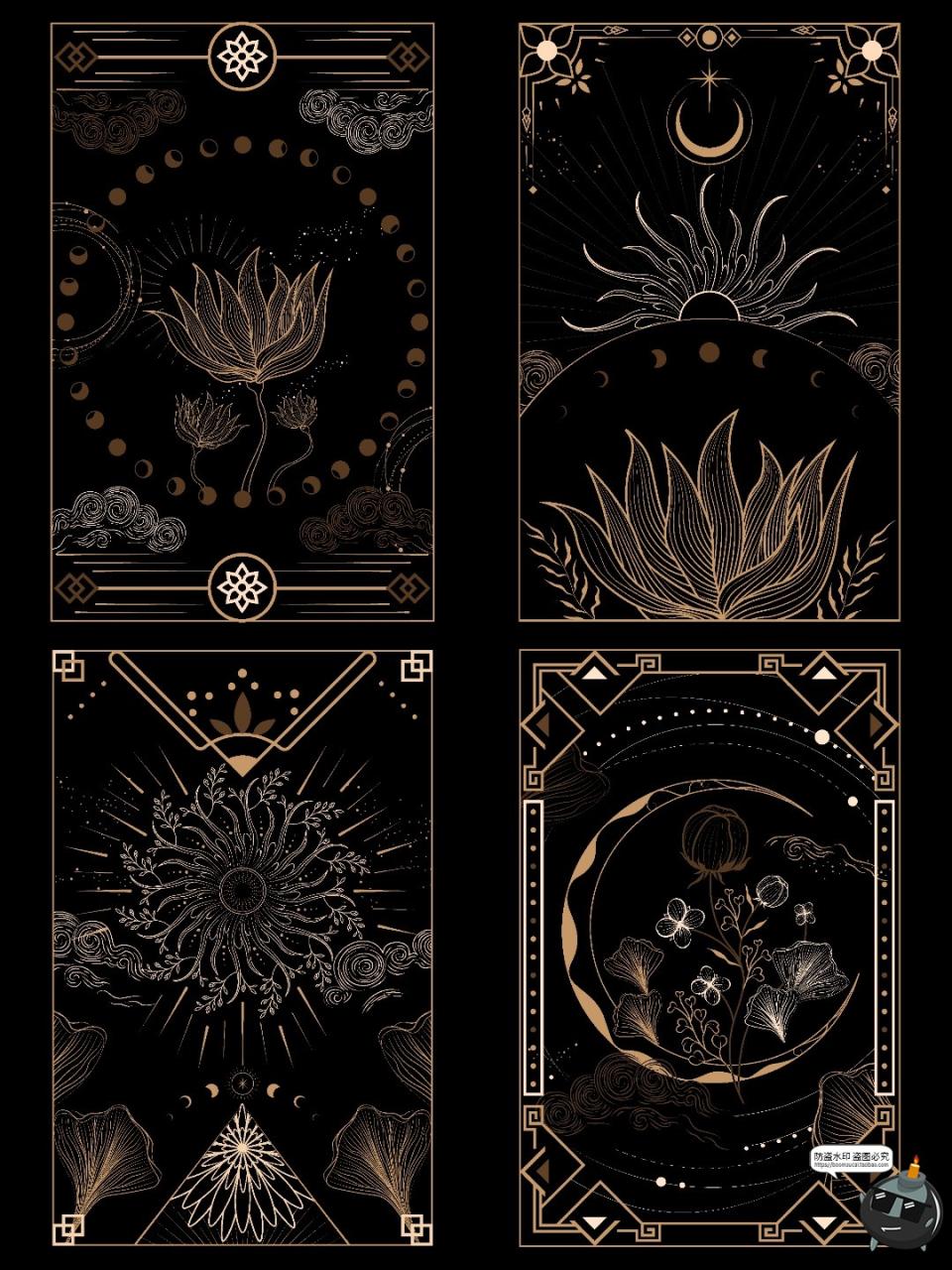 图片[1]-神秘金色魔法线条塔罗牌卡牌图案插图纹理卡片PNG免抠AI矢量素材-设计猿