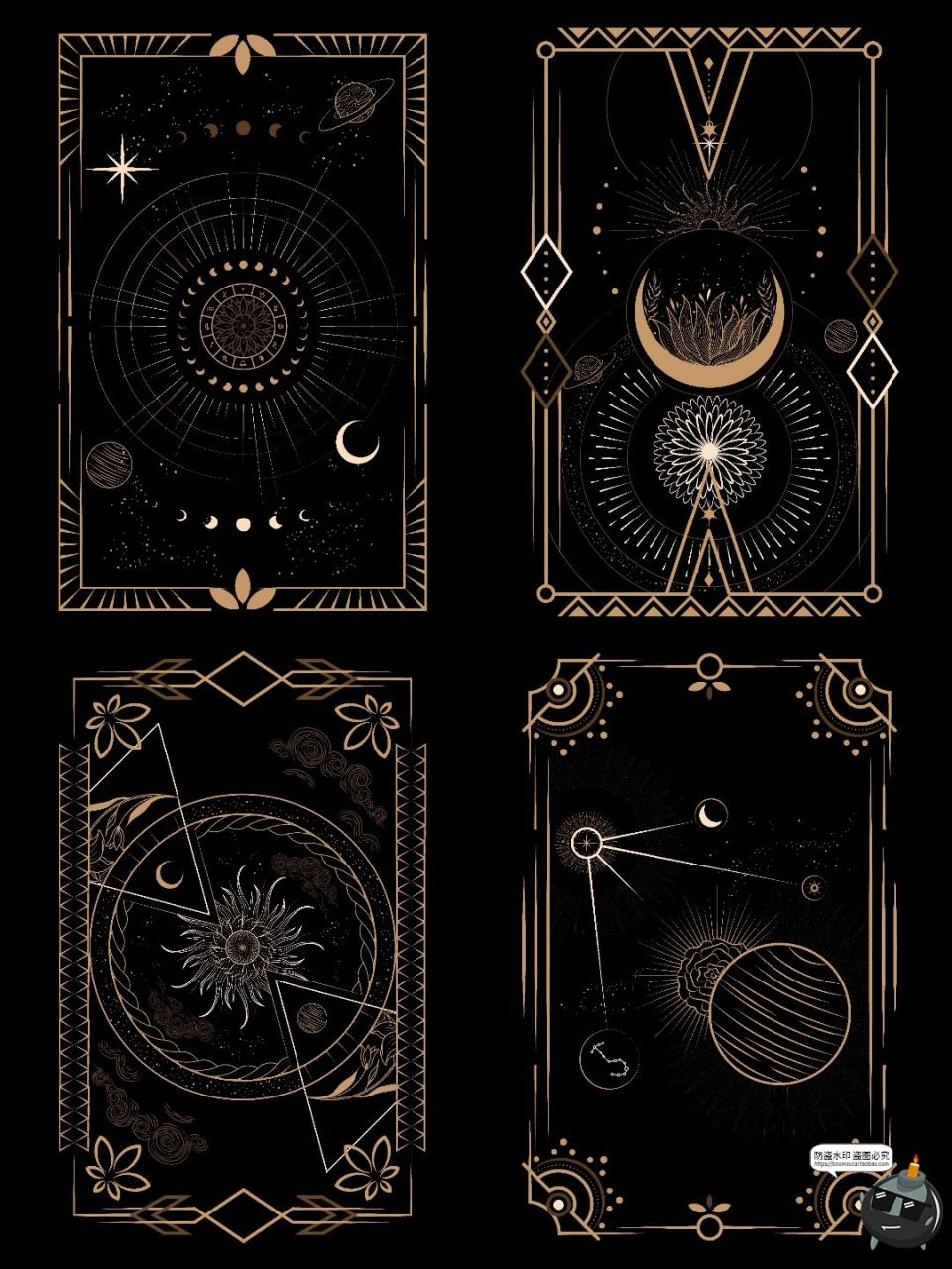 图片[2]-神秘金色魔法线条塔罗牌卡牌图案插图纹理卡片PNG免抠AI矢量素材-设计猿