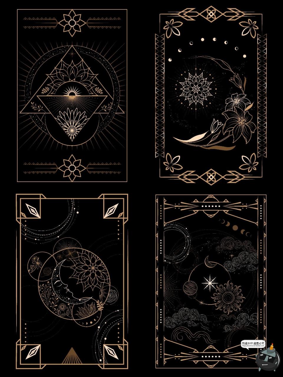 图片[3]-神秘金色魔法线条塔罗牌卡牌图案插图纹理卡片PNG免抠AI矢量素材-设计猿