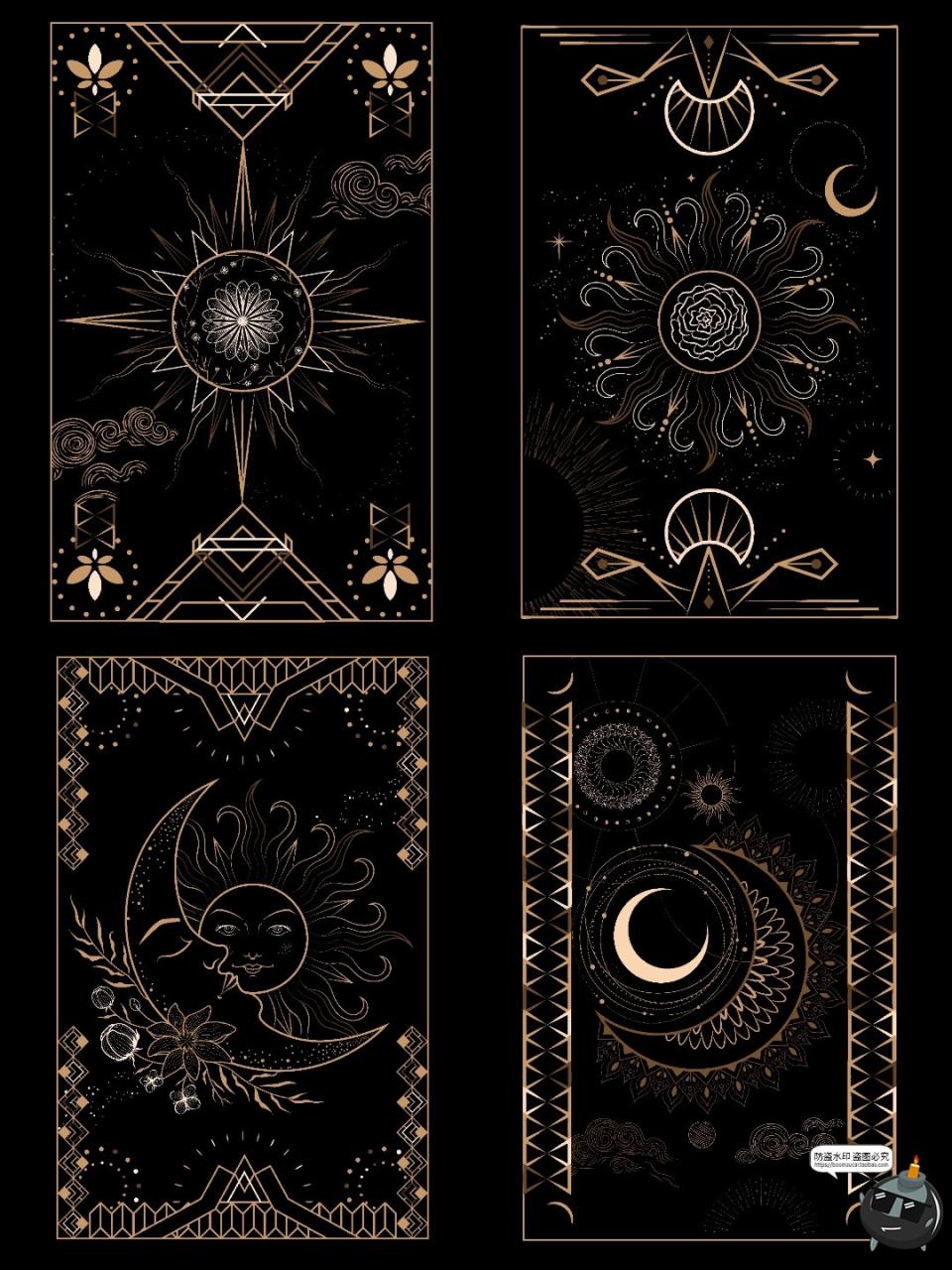图片[4]-神秘金色魔法线条塔罗牌卡牌图案插图纹理卡片PNG免抠AI矢量素材-设计猿