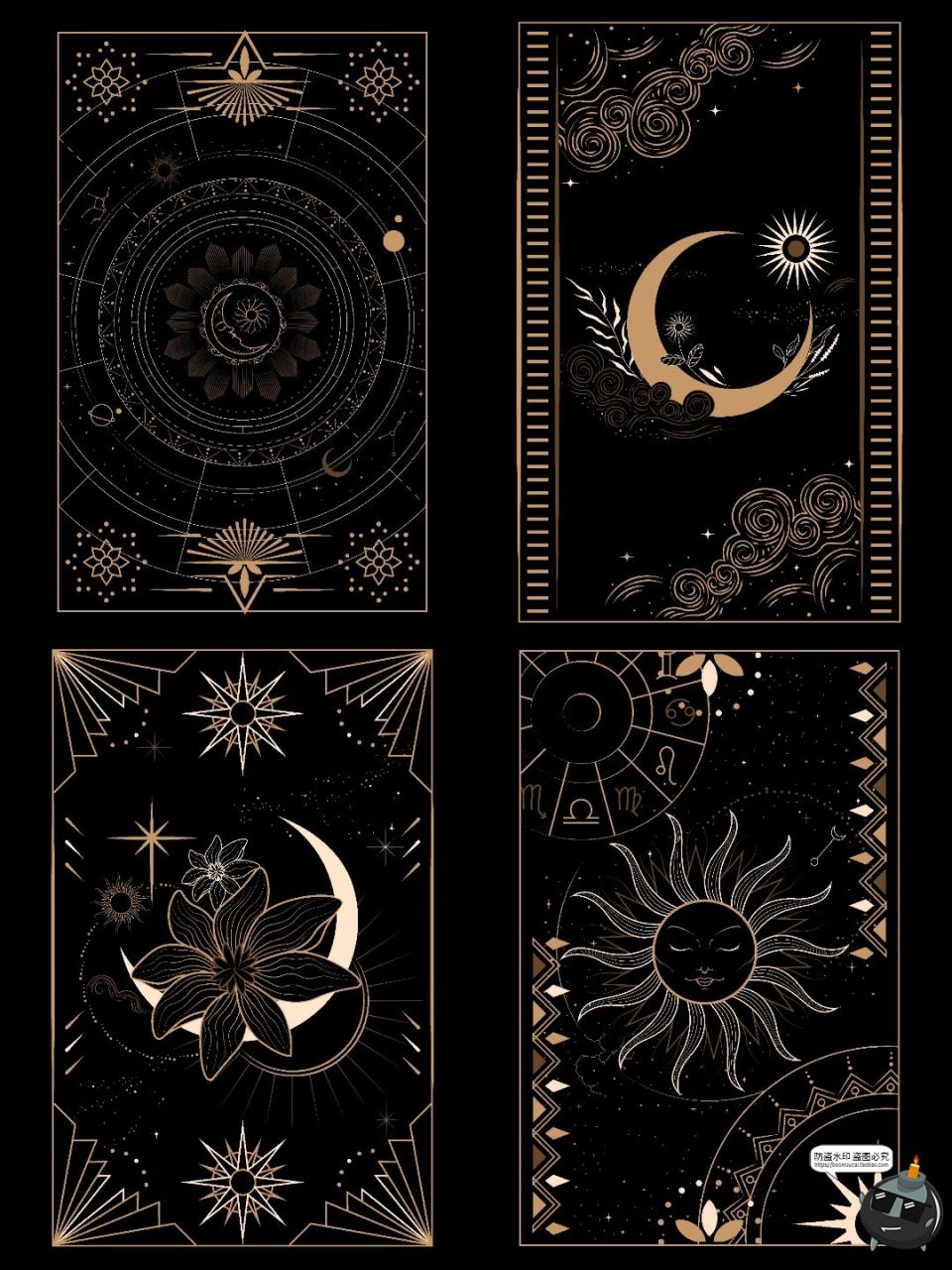 图片[5]-神秘金色魔法线条塔罗牌卡牌图案插图纹理卡片PNG免抠AI矢量素材-设计猿