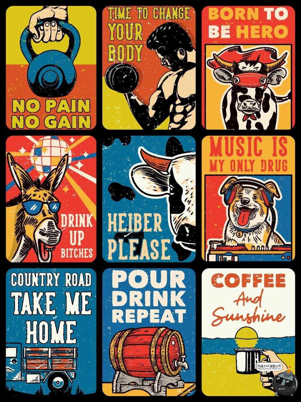 图片[2]-经典美式复古风手绘插画插图怀旧海报招贴传单印花图案AI矢量素材-设计猿