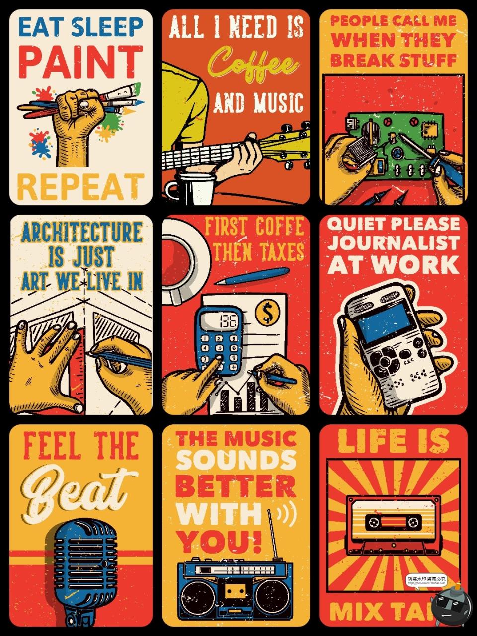 图片[4]-经典美式复古风手绘插画插图怀旧海报招贴传单印花图案AI矢量素材-设计猿