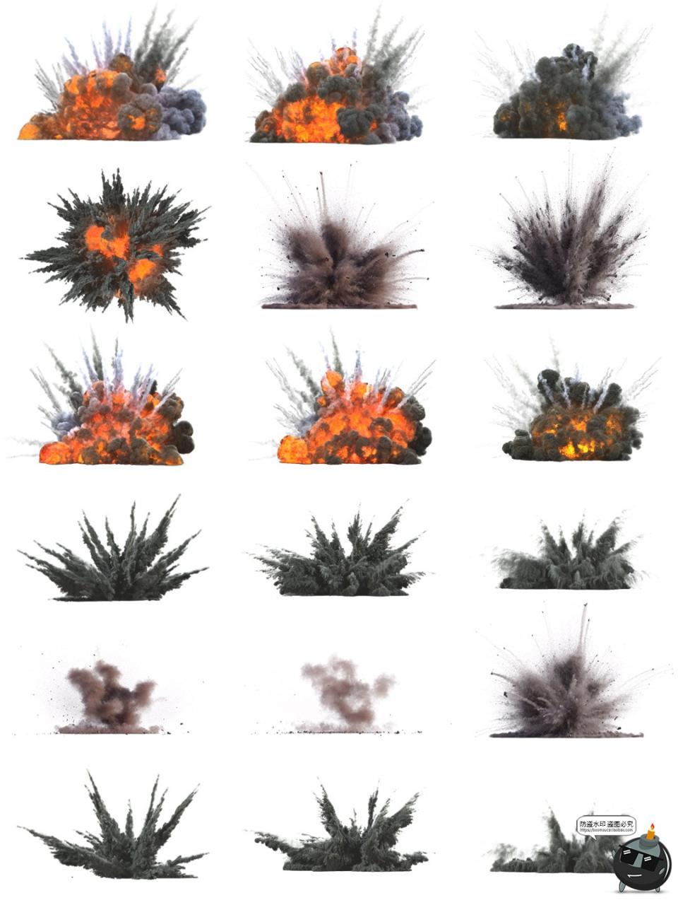 图片[1]-爆炸轰炸爆破黑烟火焰燃烧免扣PNG免抠图片特效后期合成用素材图-设计猿