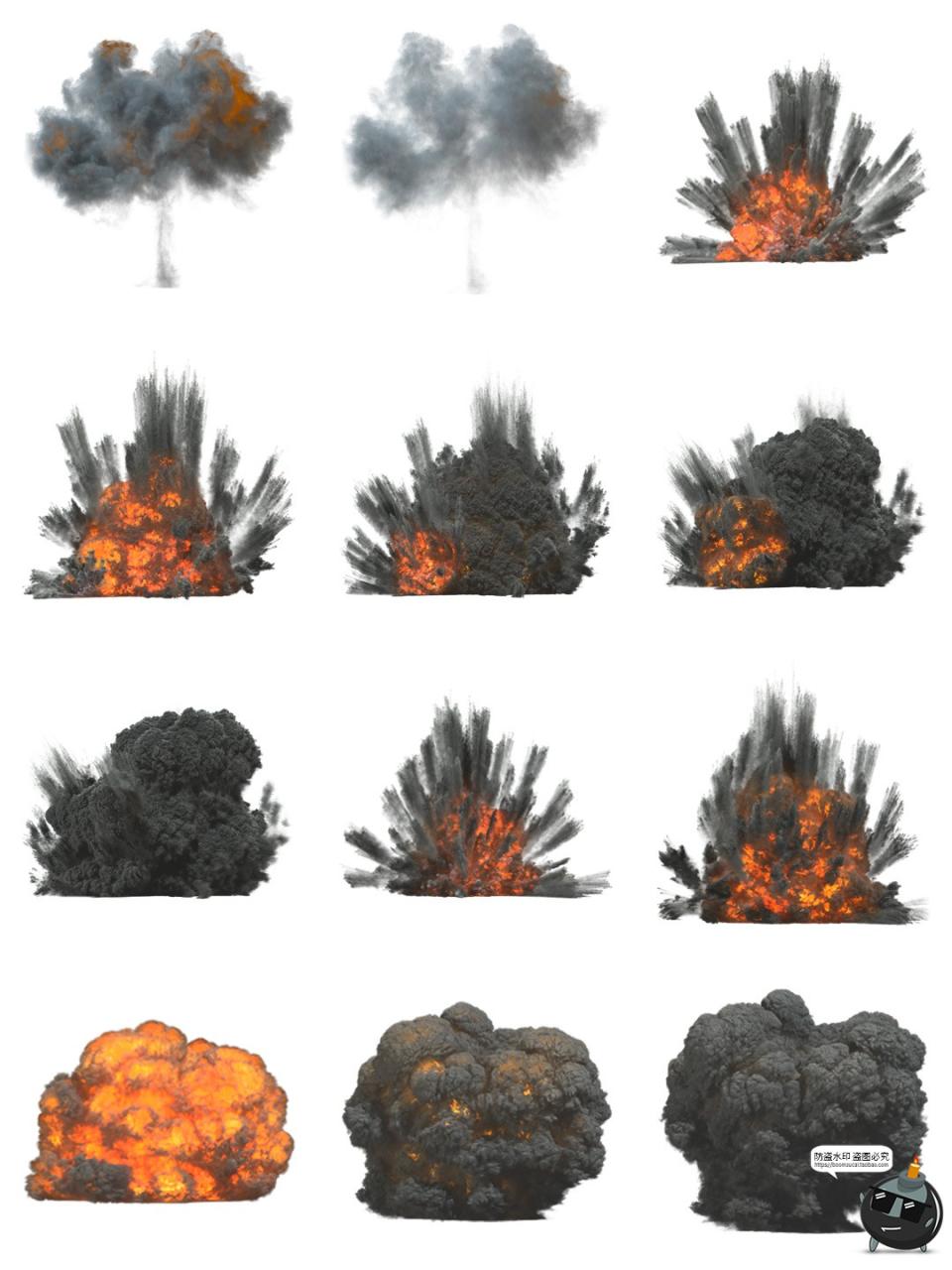图片[3]-爆炸轰炸爆破黑烟火焰燃烧免扣PNG免抠图片特效后期合成用素材图-设计猿
