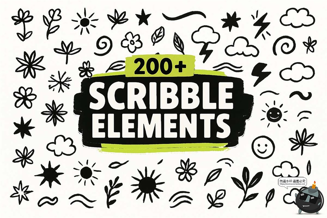 图片[1]-创意手绘卡通涂鸦草图动物植物符号元素插图AI矢量PNG免抠素材-设计猿