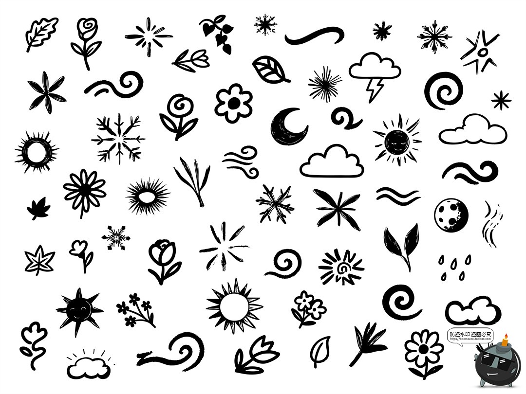 图片[2]-创意手绘卡通涂鸦草图动物植物符号元素插图AI矢量PNG免抠素材-设计猿