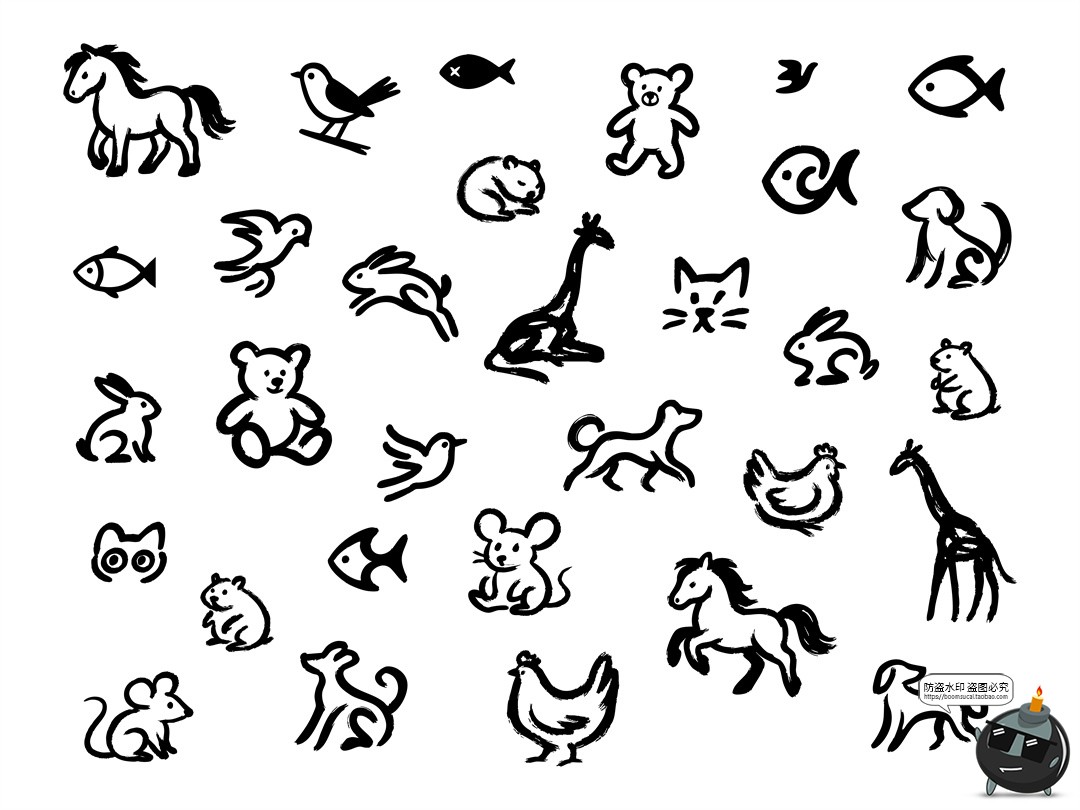 图片[3]-创意手绘卡通涂鸦草图动物植物符号元素插图AI矢量PNG免抠素材-设计猿