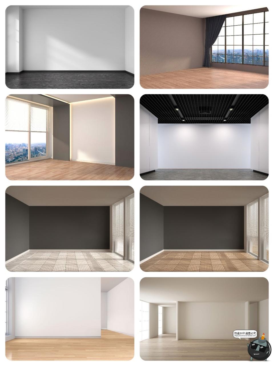 图片[1]-空旷房间客厅卧室内高清墙壁装修设计背景落地板窗帘JPG图片素材-设计猿