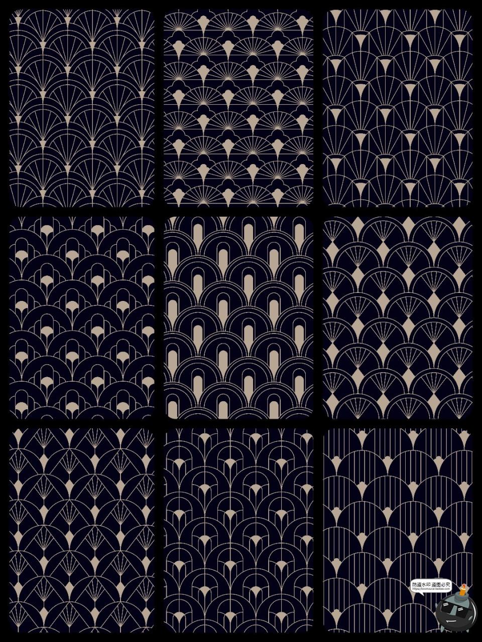 传统复古艺术几何鱼鳞纹无缝平铺纹样包装图案AI矢量JPG图片素材-设计猿