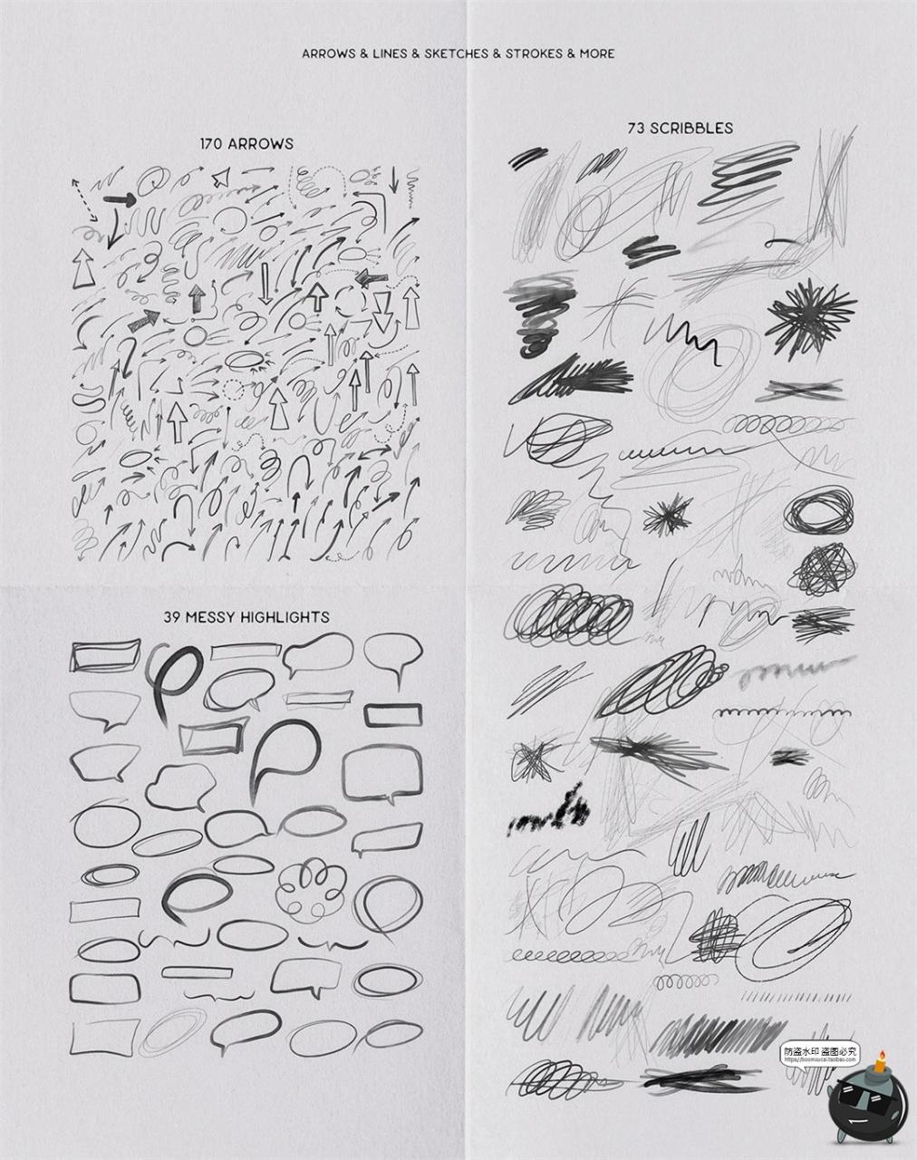 图片[6]-572款手工涂鸦手绘箭头线条笔触复古文具胶片PNG免抠拼贴图片素材-设计猿