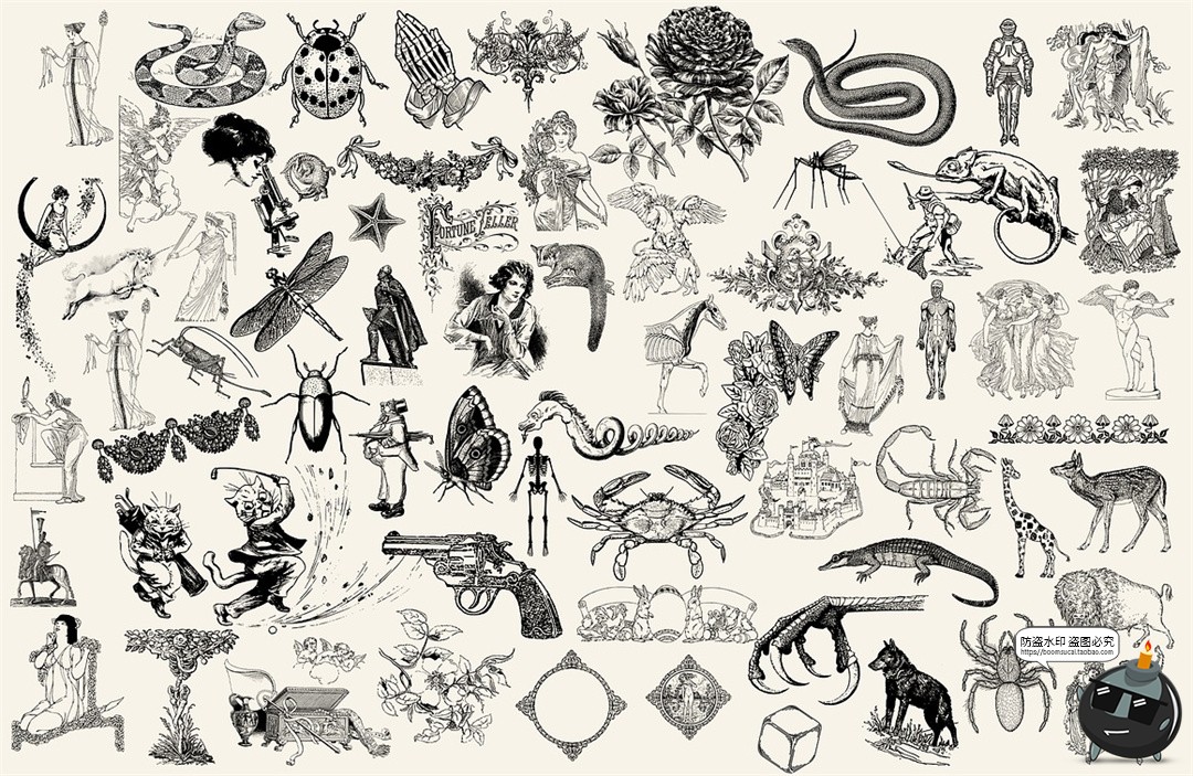 图片[2]-300款暗黑中世纪古典复古风格图案纹身线稿插图PNG免抠图片素材-设计猿