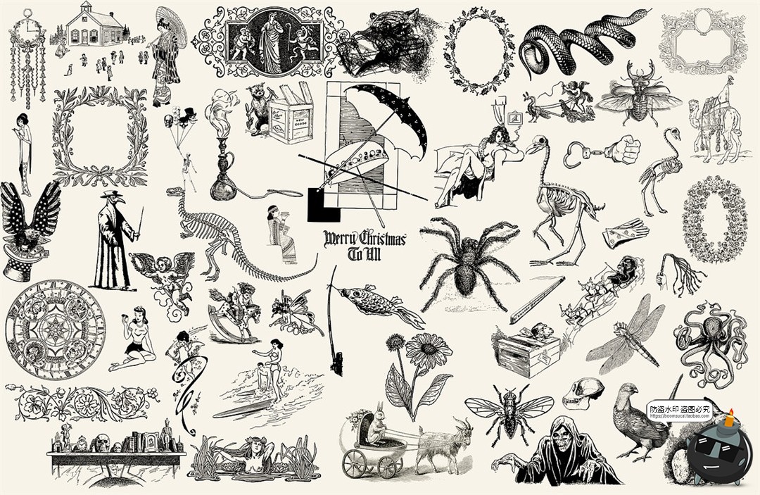 图片[3]-300款暗黑中世纪古典复古风格图案纹身线稿插图PNG免抠图片素材-设计猿