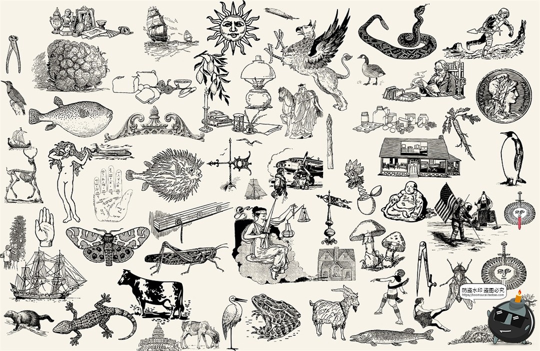 图片[4]-300款暗黑中世纪古典复古风格图案纹身线稿插图PNG免抠图片素材-设计猿