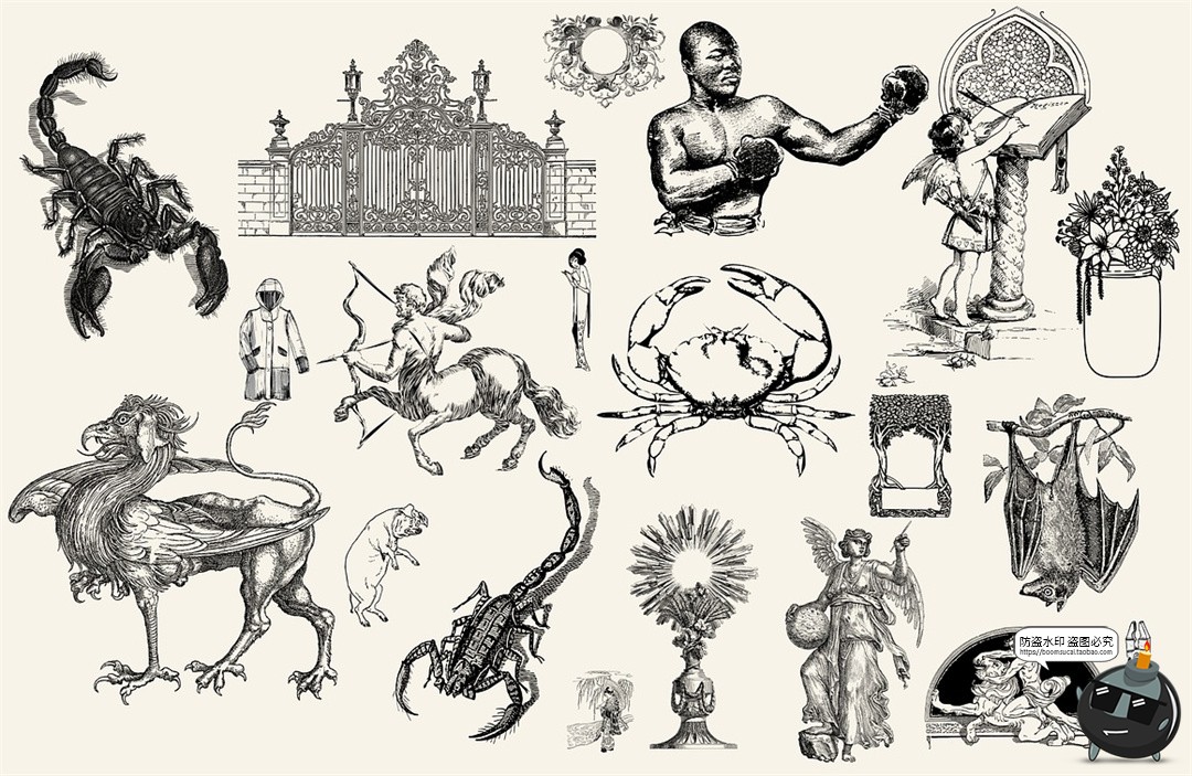 图片[5]-300款暗黑中世纪古典复古风格图案纹身线稿插图PNG免抠图片素材-设计猿
