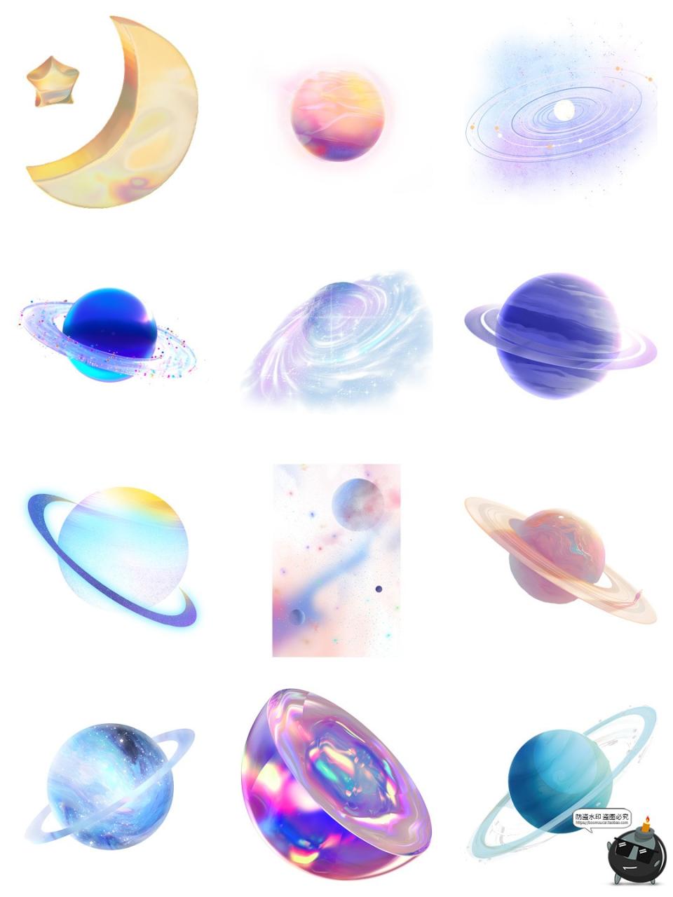 图片[2]-梦幻唯美彩色星球行星太阳系银河系宇宙卡通贴图PNG免抠图片素材-设计猿