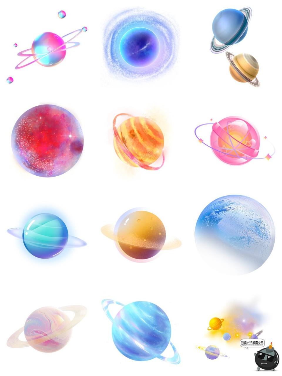 图片[3]-梦幻唯美彩色星球行星太阳系银河系宇宙卡通贴图PNG免抠图片素材-设计猿