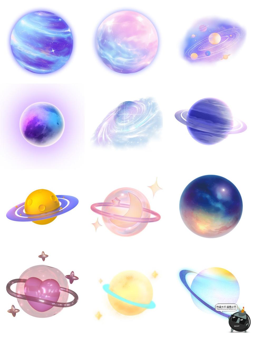 图片[4]-梦幻唯美彩色星球行星太阳系银河系宇宙卡通贴图PNG免抠图片素材-设计猿