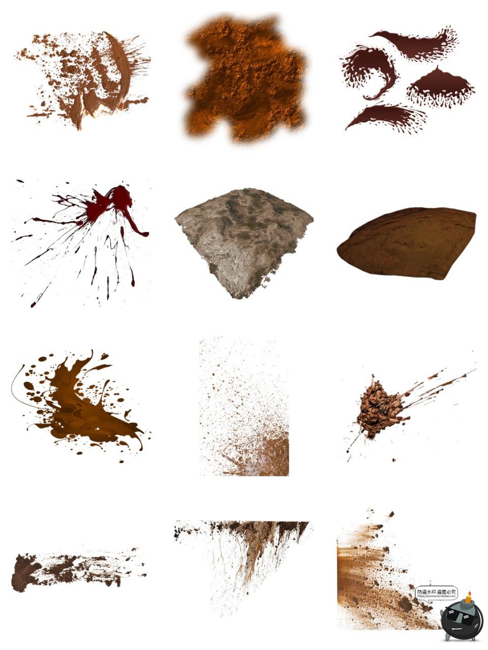 泥浆喷飞溅石泥土沙土泥巴污渍做旧元素PNG免抠图片后期合成素材-设计猿