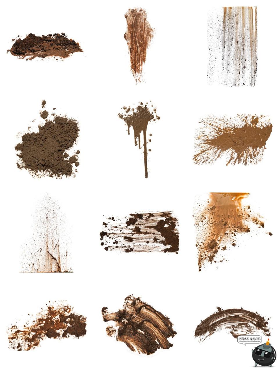 图片[3]-泥浆喷飞溅石泥土沙土泥巴污渍做旧元素PNG免抠图片后期合成素材-设计猿