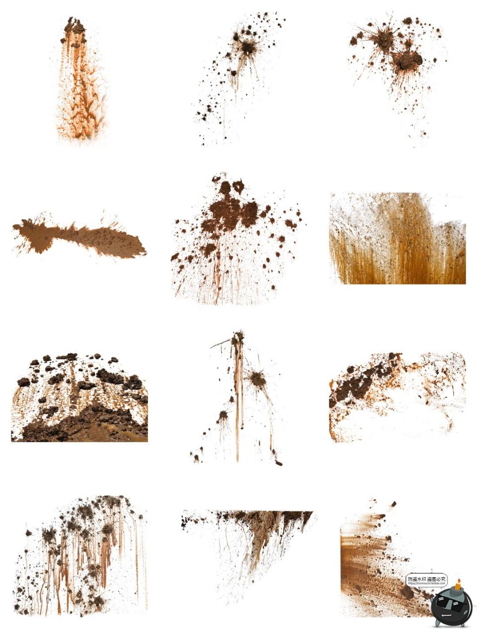 图片[6]-泥浆喷飞溅石泥土沙土泥巴污渍做旧元素PNG免抠图片后期合成素材-设计猿