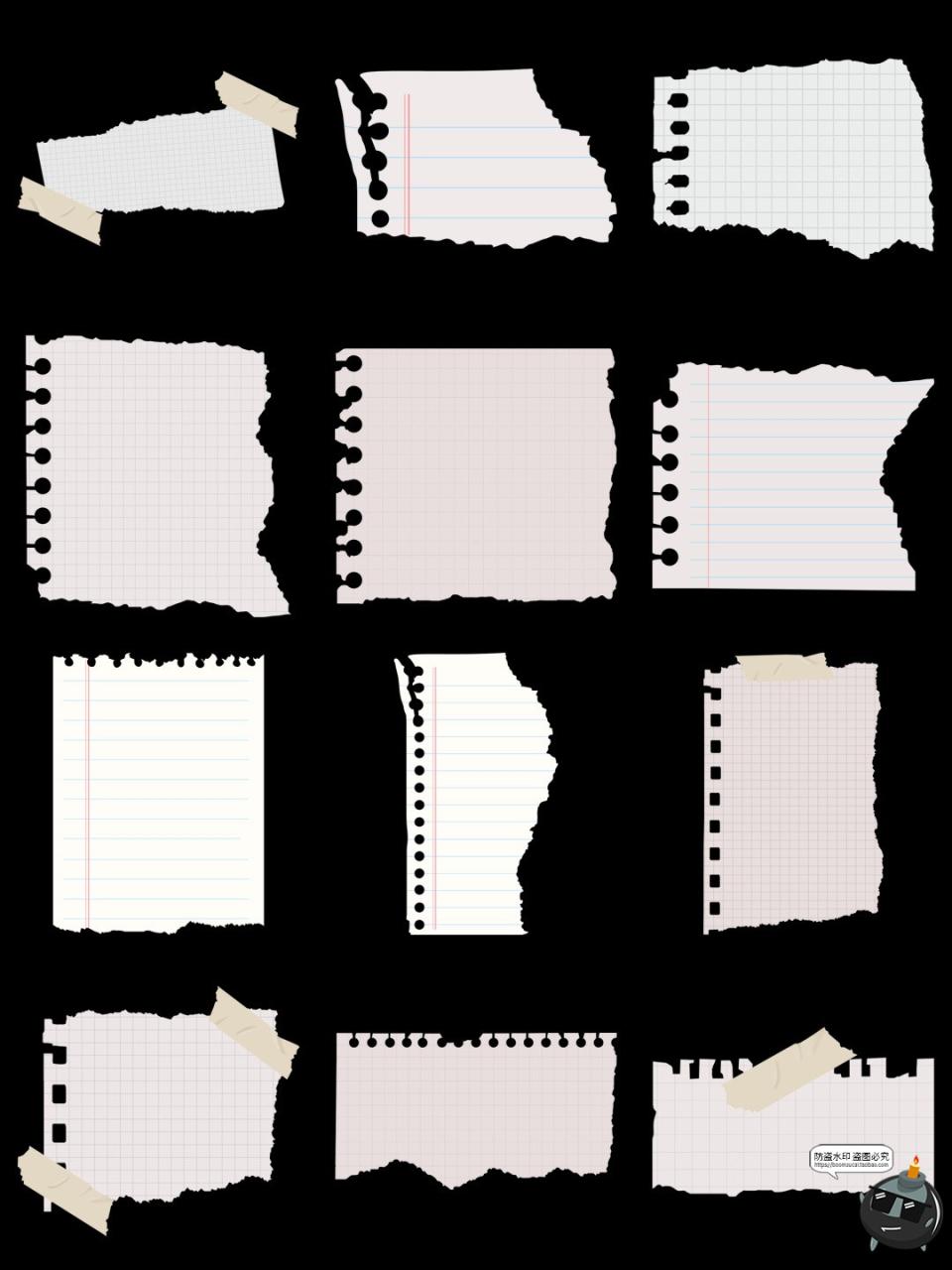 图片[1]-电子手帐贴纸撕纸笔记便签便利贴PNG免抠图AI矢量美工装饰素材图-设计猿