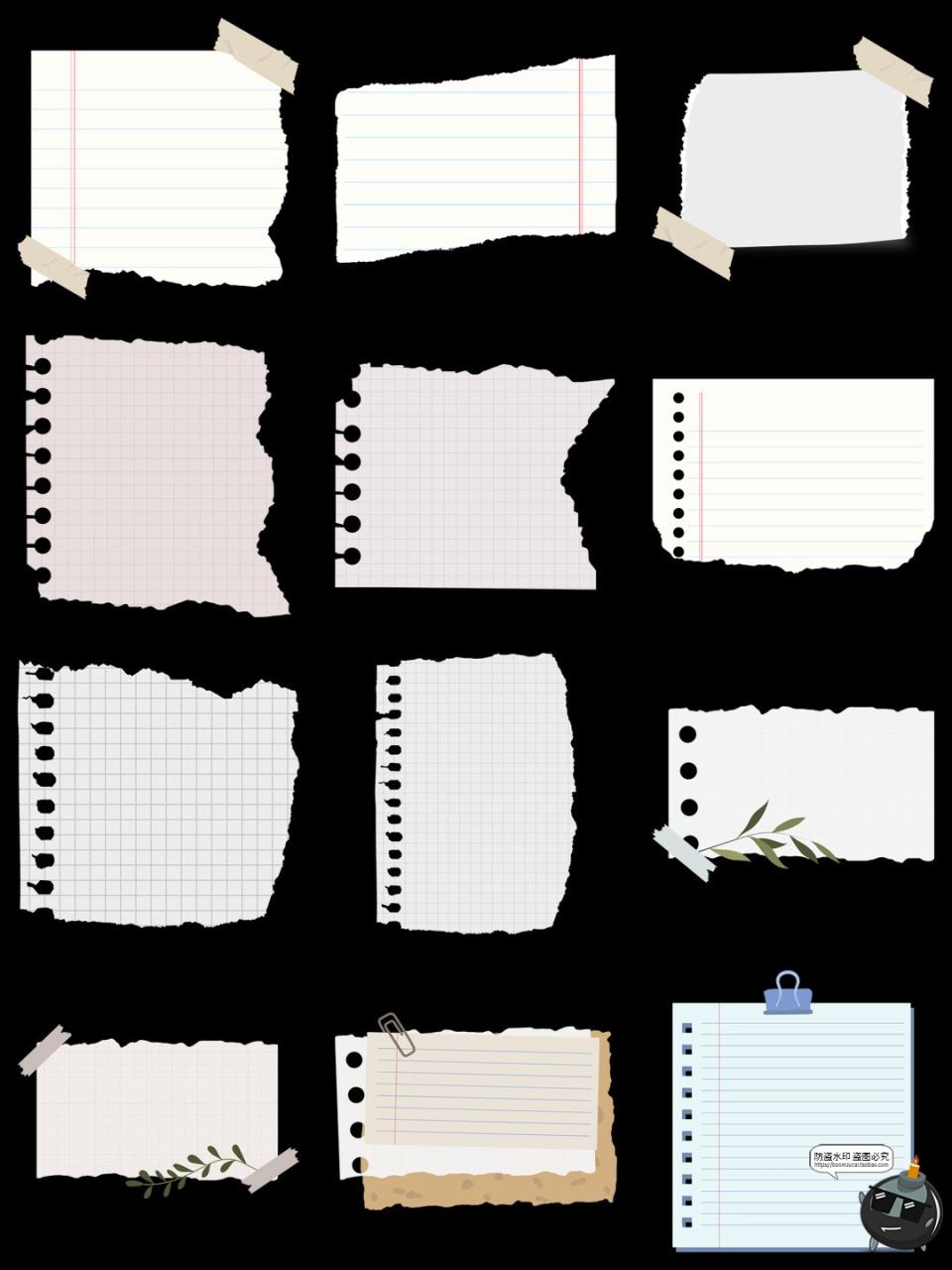 图片[2]-电子手帐贴纸撕纸笔记便签便利贴PNG免抠图AI矢量美工装饰素材图-设计猿