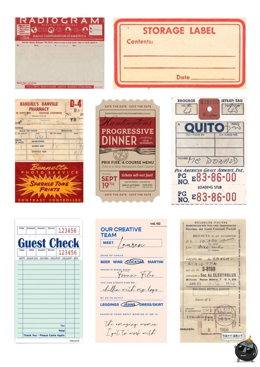 图片[4]-美式复古ins风旧票据卡片电子美工手账拼贴纸装饰元素PNG免抠图片-设计猿