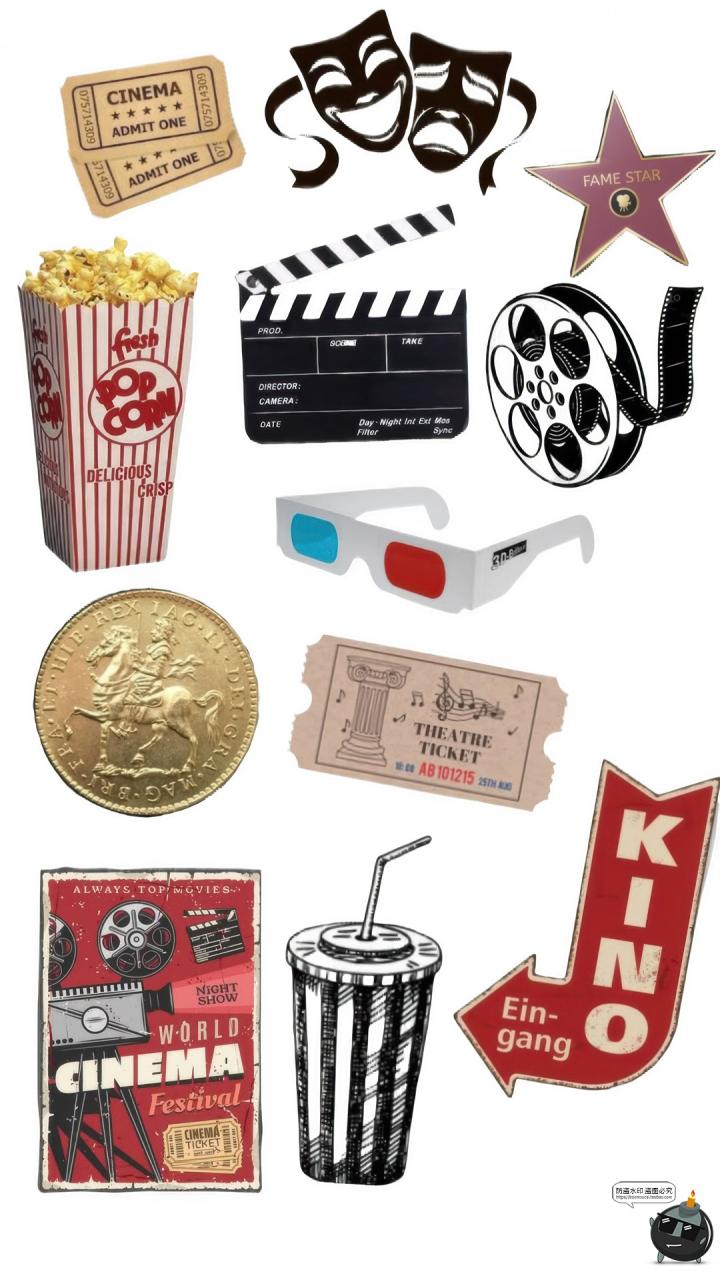 图片[2]-复古影院文化爆米花胶卷放映机手帐拼贴剪纸PNG免抠图美工素材图-设计猿