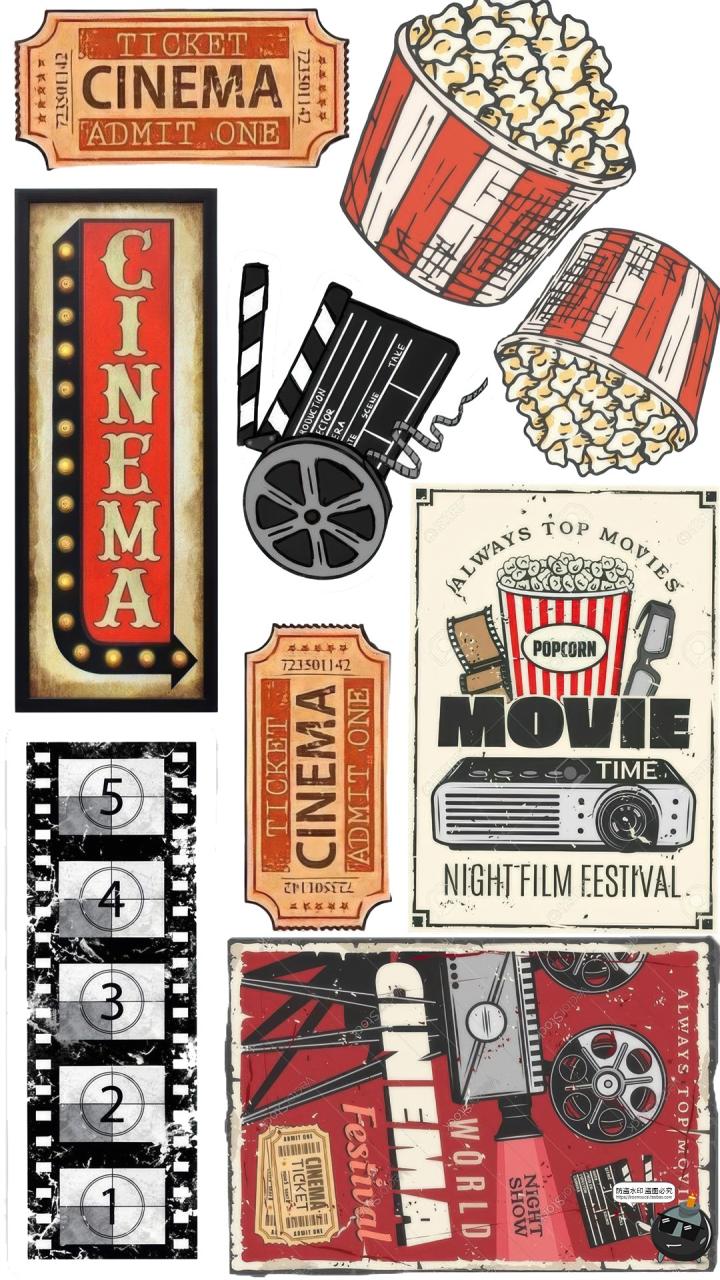 图片[3]-复古影院文化爆米花胶卷放映机手帐拼贴剪纸PNG免抠图美工素材图-设计猿