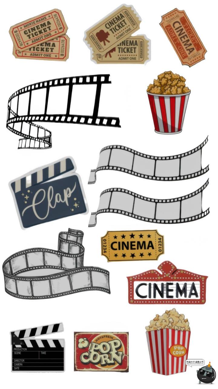图片[4]-复古影院文化爆米花胶卷放映机手帐拼贴剪纸PNG免抠图美工素材图-设计猿