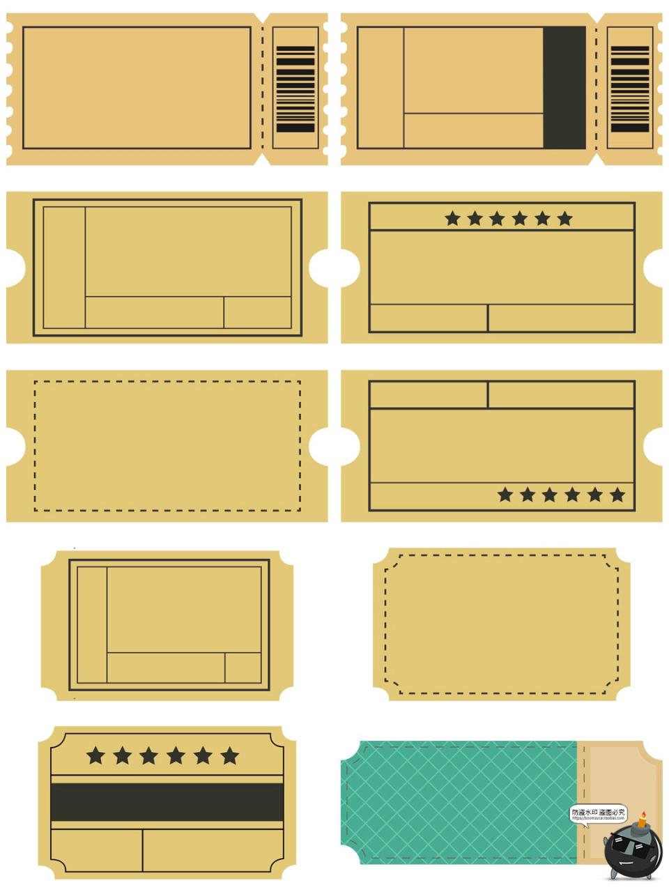 图片[1]-复古空邮票门票票根据机票底图电子手帐PNG免抠图AI矢量美工素材-设计猿