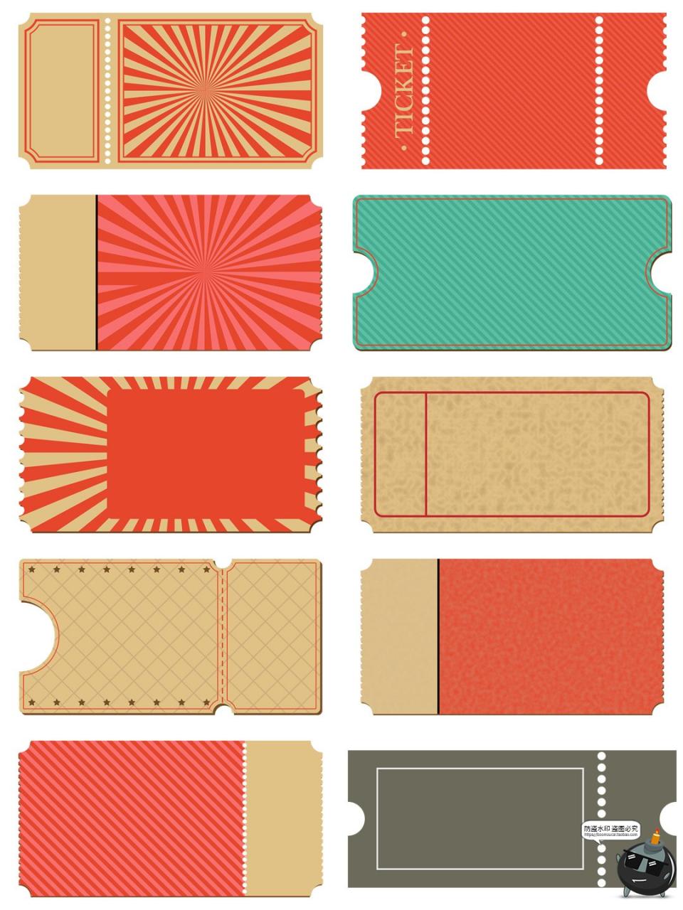 图片[2]-复古空邮票门票票根据机票底图电子手帐PNG免抠图AI矢量美工素材-设计猿
