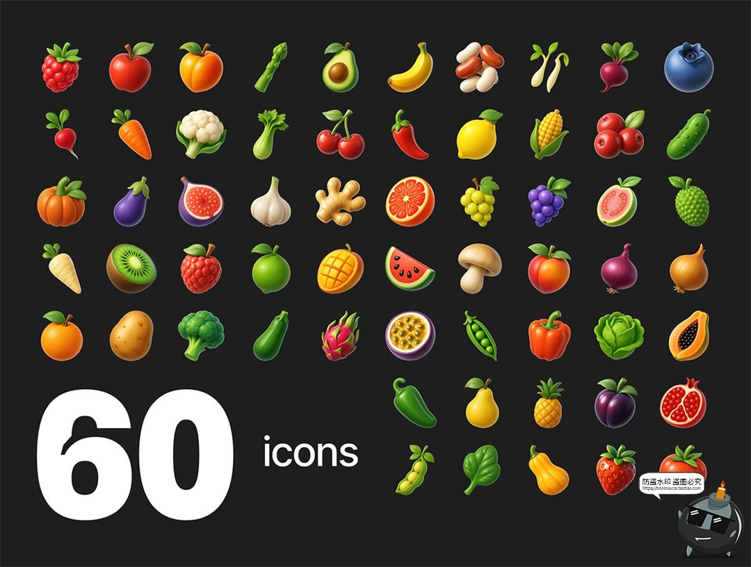 图片[3]-卡通蔬菜水果百香果草莓牛油果3D icon图标png免抠图FIG文件素材-设计猿