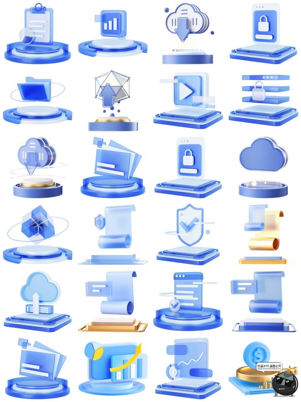 图片[1]-高清3D立体科技科幻技术玻璃质感图标标志图形图案PNG免抠素材图-设计猿