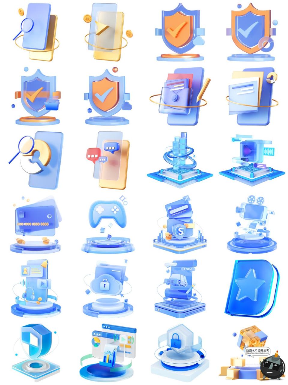 图片[2]-高清3D立体科技科幻技术玻璃质感图标标志图形图案PNG免抠素材图-设计猿