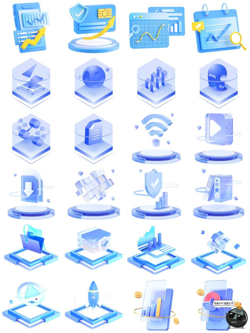 图片[3]-高清3D立体科技科幻技术玻璃质感图标标志图形图案PNG免抠素材图-设计猿