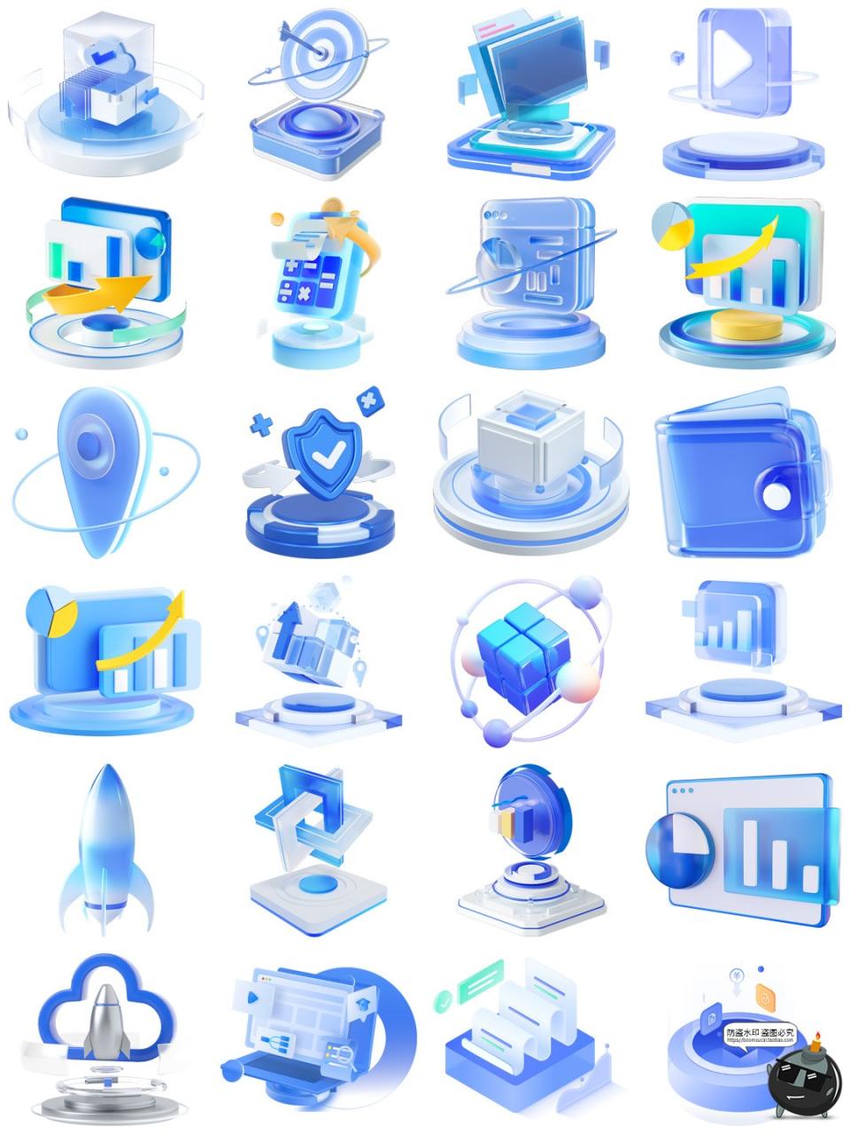 图片[4]-高清3D立体科技科幻技术玻璃质感图标标志图形图案PNG免抠素材图-设计猿