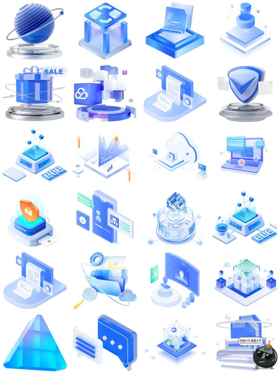 图片[5]-高清3D立体科技科幻技术玻璃质感图标标志图形图案PNG免抠素材图-设计猿