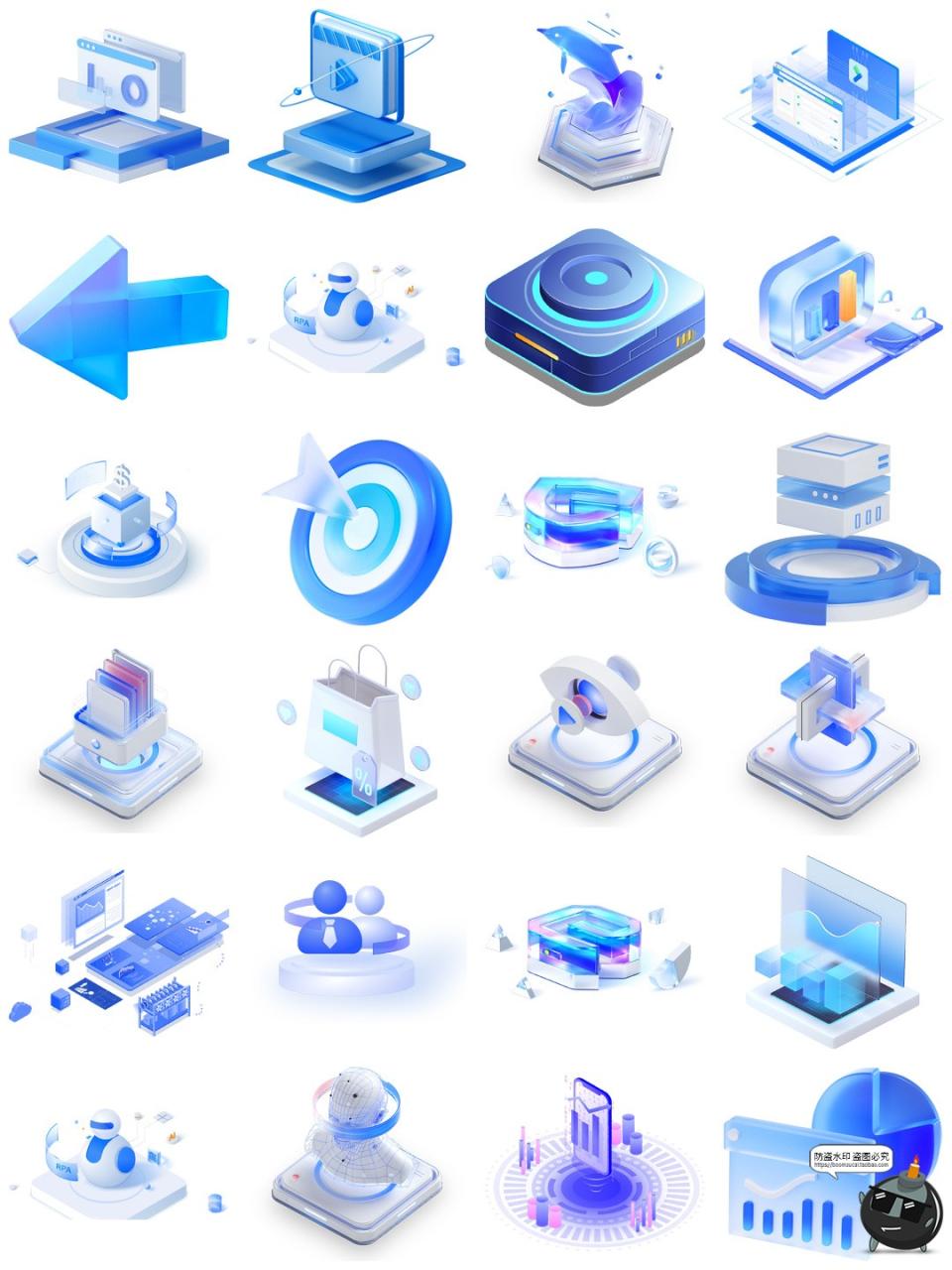 图片[7]-高清3D立体科技科幻技术玻璃质感图标标志图形图案PNG免抠素材图-设计猿