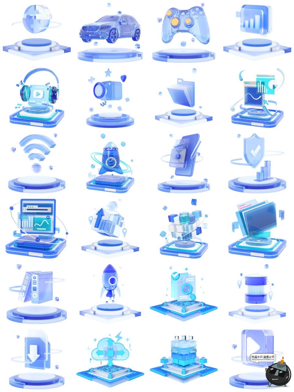 图片[9]-高清3D立体科技科幻技术玻璃质感图标标志图形图案PNG免抠素材图-设计猿