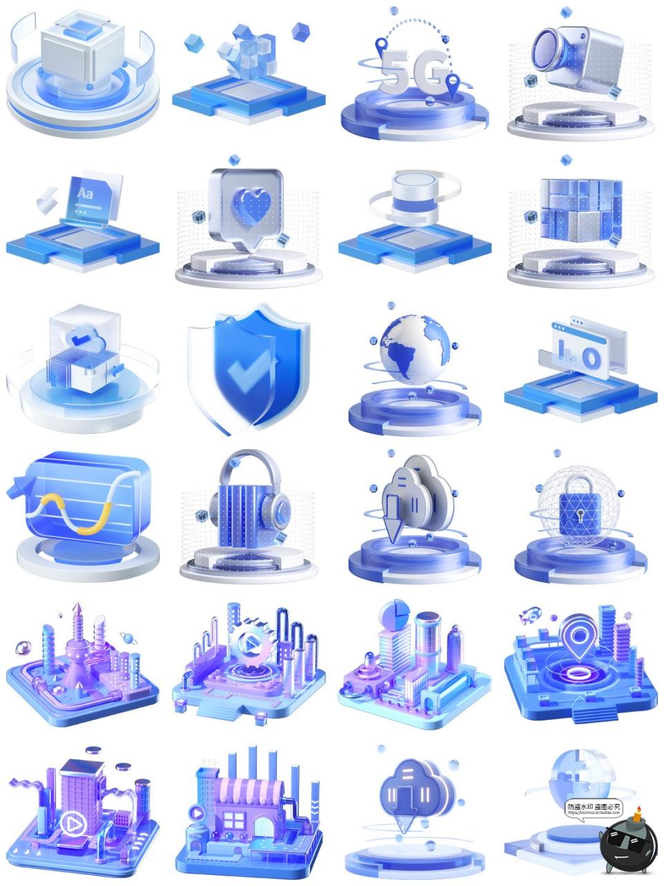 图片[10]-高清3D立体科技科幻技术玻璃质感图标标志图形图案PNG免抠素材图-设计猿